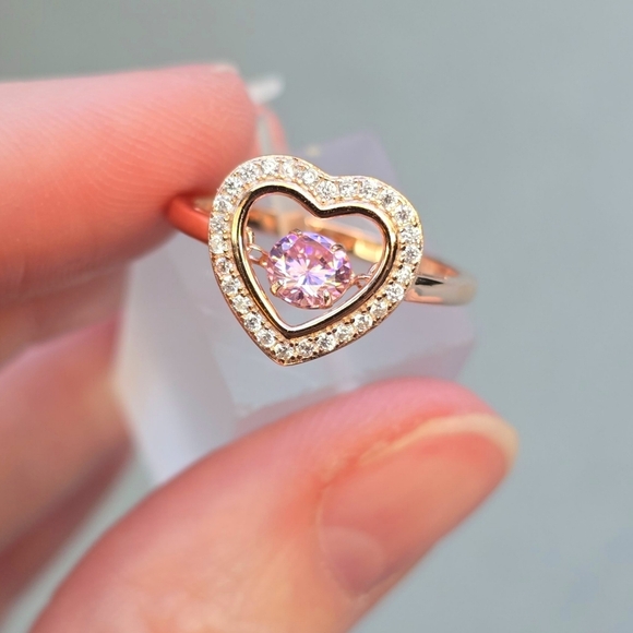 Pink Tanzanite ✦ Heart‑Shaped Moissanite Ring ✦ Sterling Silver 14K Rose Gold 7 - Picture 3 of 12